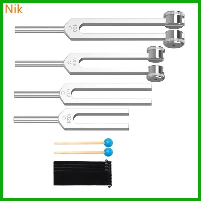 B.N.K.T.S. 4 Pack Tuning Fork 128Hz 256Hz 512Hz 1024Hz With Hammer And Portable Bag Self Healing Ins