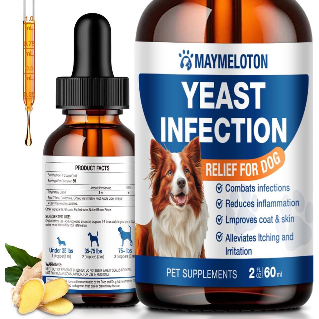 Yeast Infection Treatment for Dogs - Natural Anti Yeast Drops, Ear & Skin Itch Relief, Allergy Sympt