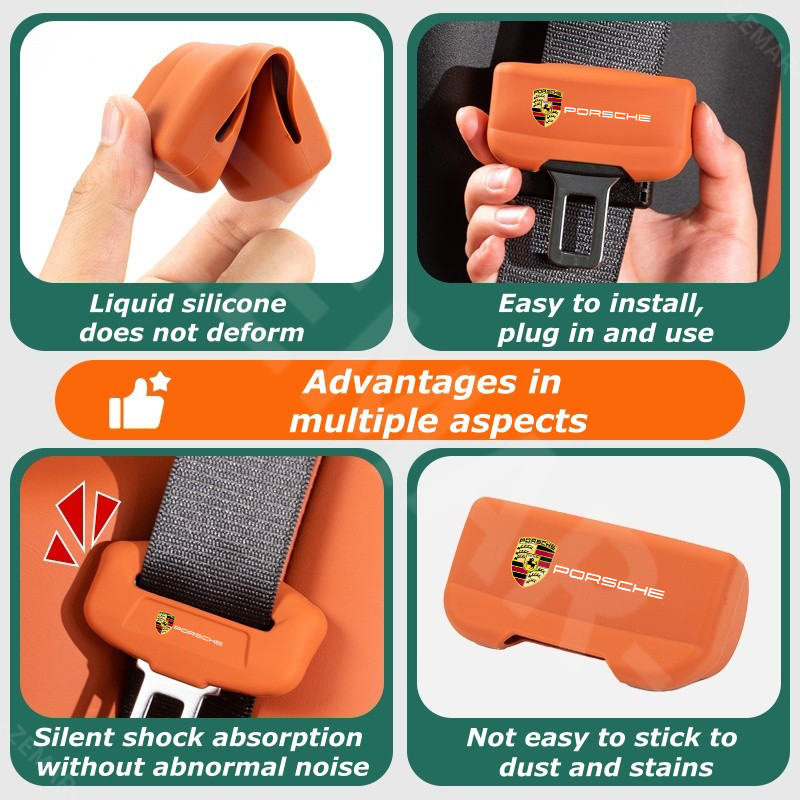 Porsche ซิลิโคนเข็มขัดปลอดภัยหัวเข็มขัดป้องกันการลื่นป้องกัน nti รอยขีดข่วน เข็มขัดนิรภัยรถยนต์หัวเข็มขัดปกป้อง Porsche Cayenne 911 992 718 Macan Panamera Taycan - รูปที่ 6
