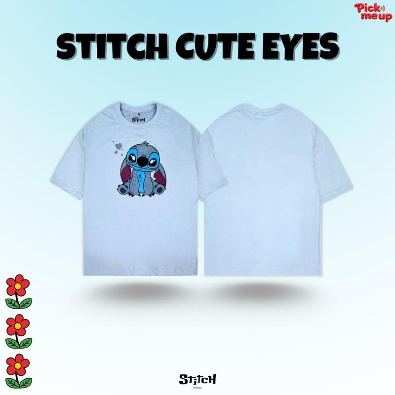 Pick Me Up เสื่อยืดพิมพ์ลาย Stitch Cute Eyes สีฟ้า ลิขสิทธิ์ Disney