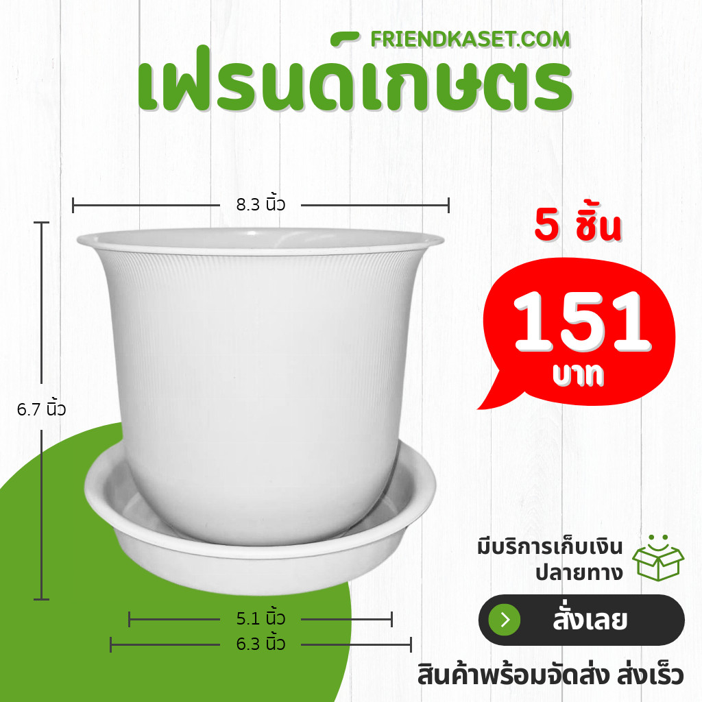กระถาง กระถางต้นไม้ มินิมอล ถ้วยจีน+จาน ขนาด 8 นิ้ว สีอิฐ Bundle 5 ใบ ชิ้น อัน
