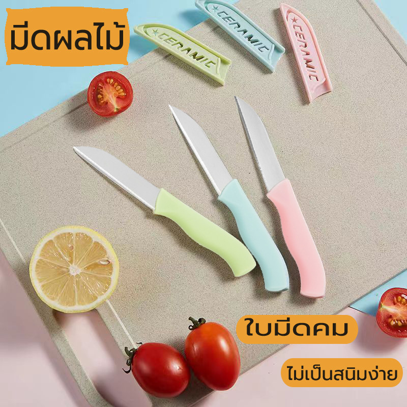 มีดปอกผลไม้ มีด มีดปลอกผลไม้ มีดมีปลอก มีดเล็ก สแตนเลส ด้ามพลาสติก ใบมีดหนา คม