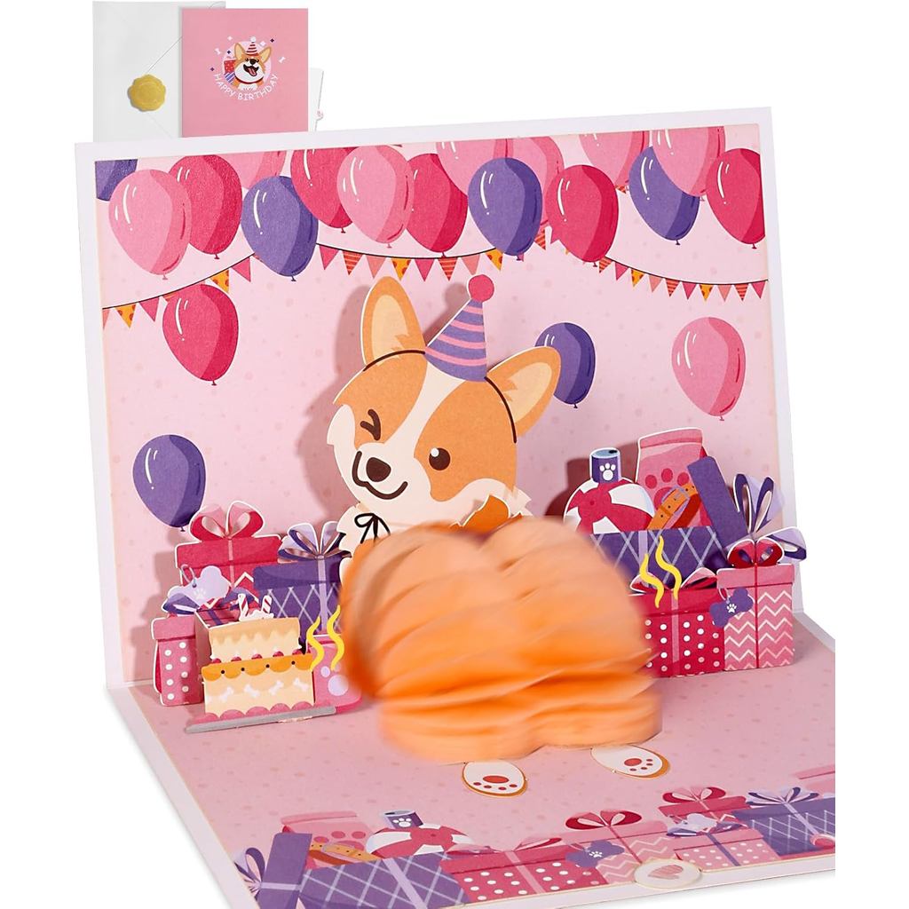 Funny Corgi Shaking Buttt Pop Up Birthday Card - 3D Welsh Corgi Themed Fun Birthday Card with Envelo