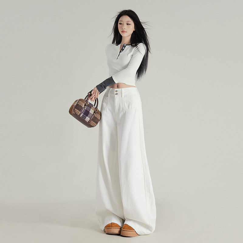 慵懒风大阔腿喇叭牛仔裤女秋小个子加绒牛仔裤女高腰阔腿裤女秋冬Lazy Wind Wide Leg Horn Jeans Women's Autumn Smallerrxxc20251031