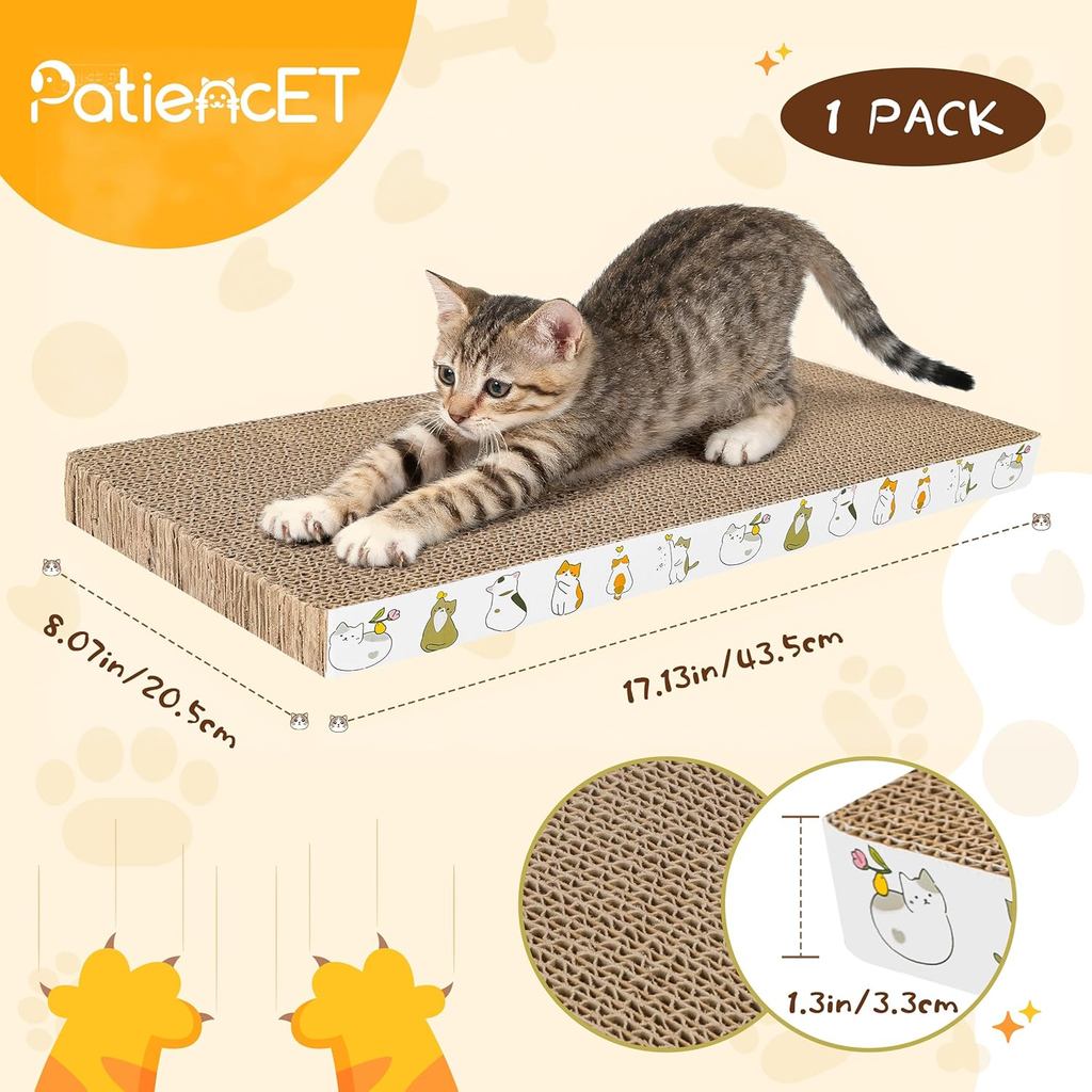 PatiencET Cat Scratching Board 4 Pack, Cardboard Cat Scratcher with Catnips, Flat Double-Sided Cat S