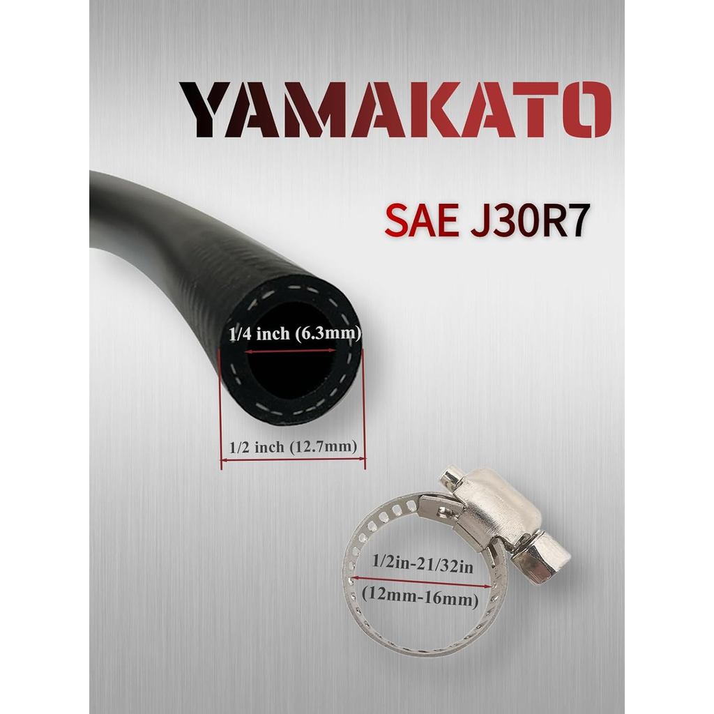 YAMAKATO 1/4 Inch ID Fuel Line Hose Reinforced 6 Feet w/ 10 Clamps NBR SAE 30R7 for Tecumseh 30705 B