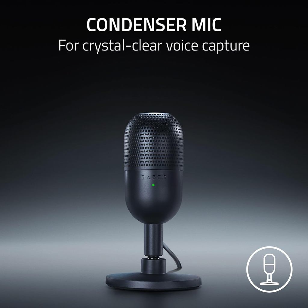 Razer Seiren V3 Mini USB Microphone: Condenser Mic - Supercardioid Pickup Pattern - Tap-to-Mute Sens