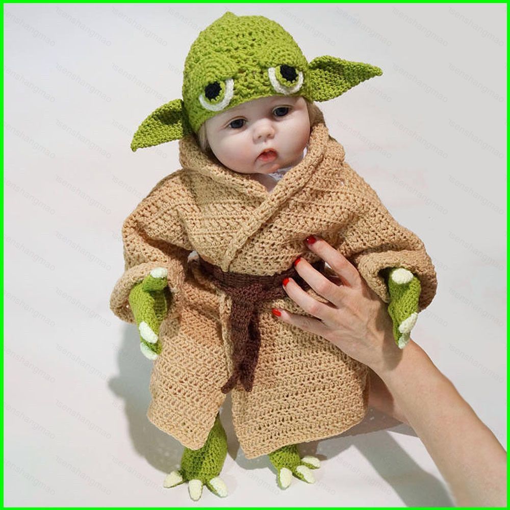 PS1 0-6 เดือน เครื่องประดับศีรษะแบบ Turban สำหรับทารกแรกเกิด ชุดคอสเพลย์ Star Wars Yoda หมวกและชุดแต