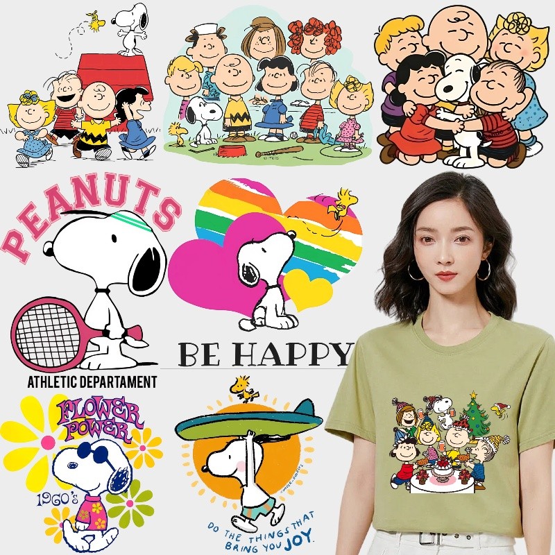ใหม่ สติกเกอร์พิมพ์ลายการ์ตูน Snoopy PEANUTS DIY การพิมพ์ถ่ายโอนความร้อนผ้าล้างน้ําสติกเกอร์ตกแต่ง