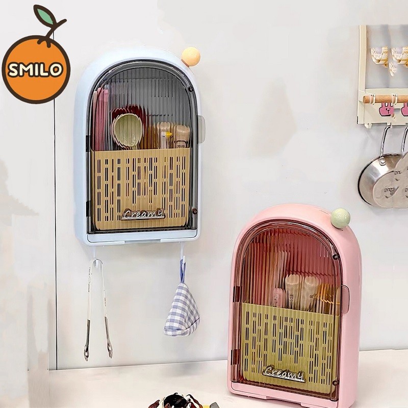 SMILO รับน้ำหนักได้มาก ที่เก็บช้อน ที่ใส่ช้อน ที่ใส่ตะเกียบ กล่องตะเกียบ ติดผนัง ไม่ต้องเจาะรู