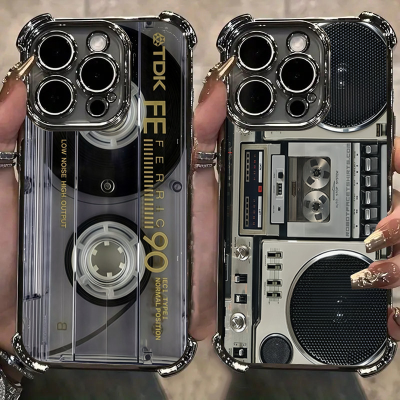 Retro Cassette รูปแบบเคสโทรศัพท์แบบนุ่มสําหรับ iPhone 17 16 15 14 13 12 11 Pro Max 15 16 Plus 17 Air กันกระแทก
