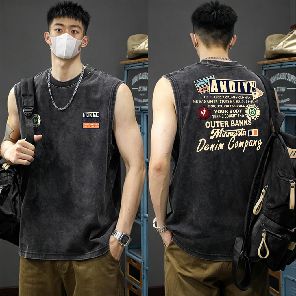 Y-T🐻เสื้อยืดชาย เสื้อกล้าม แขนกุด สวมใส่สบาย ผ้าฝ้าย100% คุณภาพสูง ลาย "Smile BCKR" ไม่ต้องรีดผ้า สไตล์ลำลอง