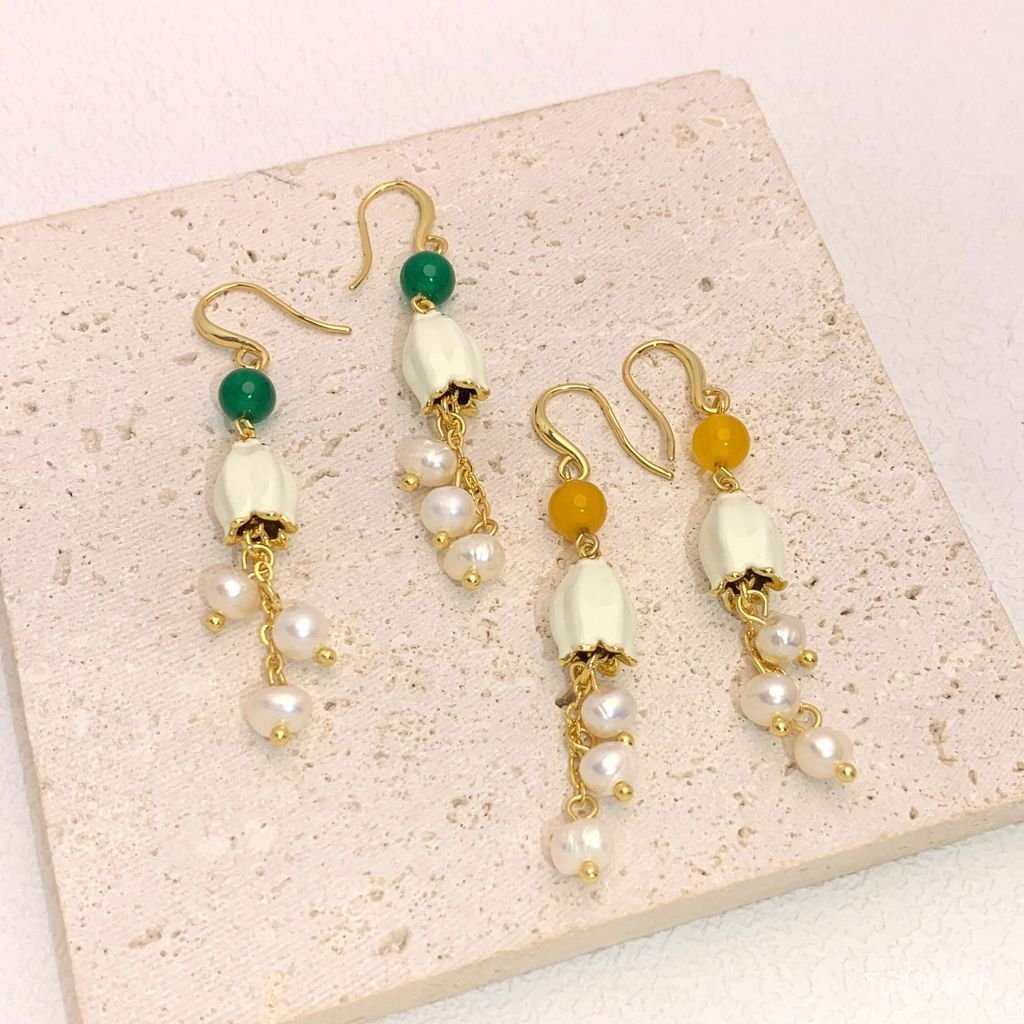 ต่างหูนิชแบบธรรมชาติสำหรับฤดูร้อน ดีไซน์สไตล์มุกใหม่ในสไตล์จีน LILLY OF THE VALLEY พู่น้ำ JWO1