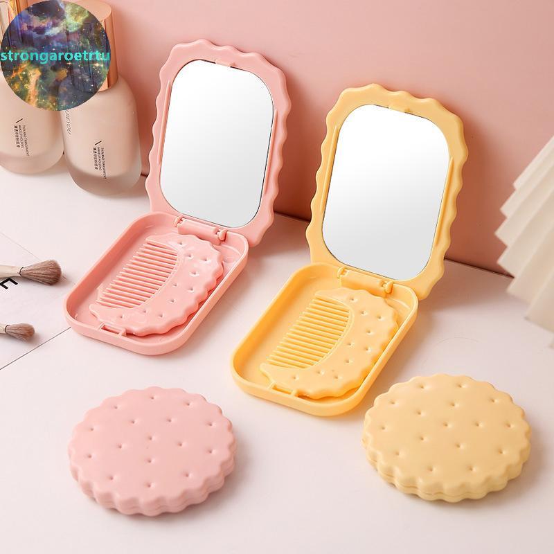 Strongaroetrtu Biscuit Hand-Held Mirror Portable Cheese Biscuit Design Biscuit Make-Up Mirror Cute F