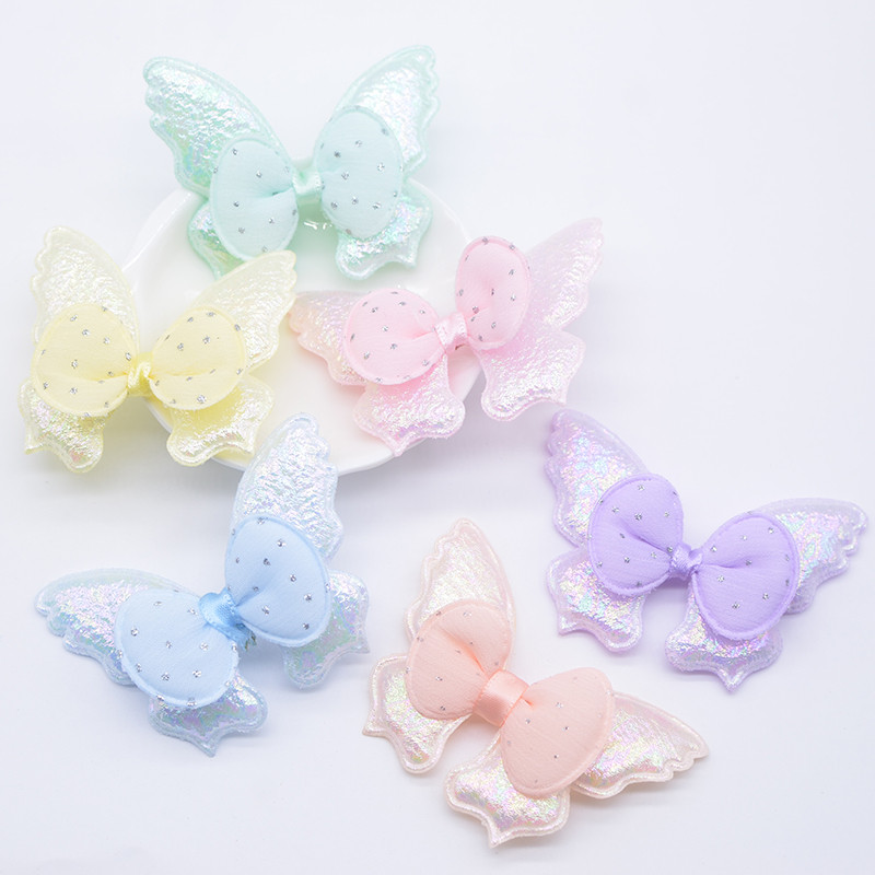 .Appliques ผีเสื้อกลางดอกโบว์ ขนาด 6.5x5 ซม., 12 ชิ้น เพื่ออุปกรณ์ทำเองสำหรับเสื้อผ้าและหมวก, แพทช์, คลิปผม, และของประดับหัว