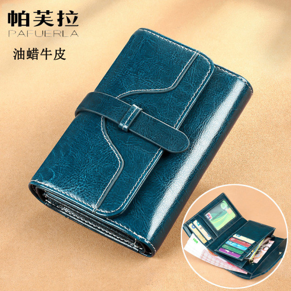 perota brand กระเป๋าสตางค์แบบสั้นหนังแท้สำหรับผู้หญิงกระเป๋าใส่เหรียญสามพับแบบหลายช่องสำหรับผู้หญิง