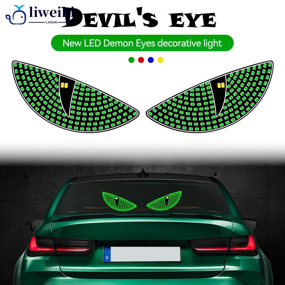 LIWEKI 2 ชิ้นรถ LED Devil Eye ไฟตกแต่งด้านหลังไฟเตือนสีแดงแบบไดนามิก Demon Eyes บรรยากาศ Auto อุปกรณ