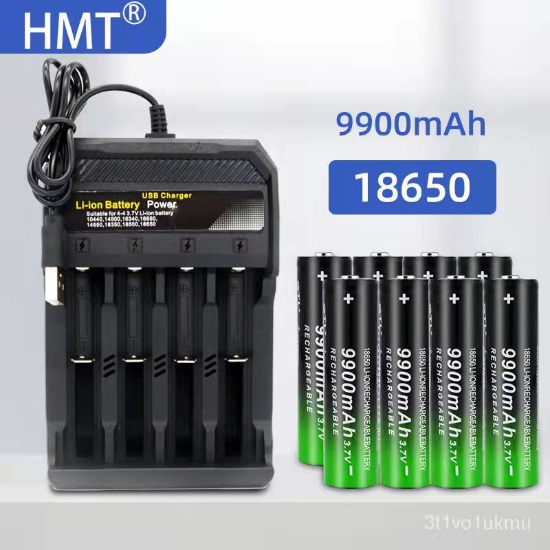 แบตเตอรี่ 18650 ใหม่ 3.7V 9900 MAh แบตเตอรี่ชาร์จ + เครื่องชาร์จลิเธียมไอออน USB 4 ช่อง