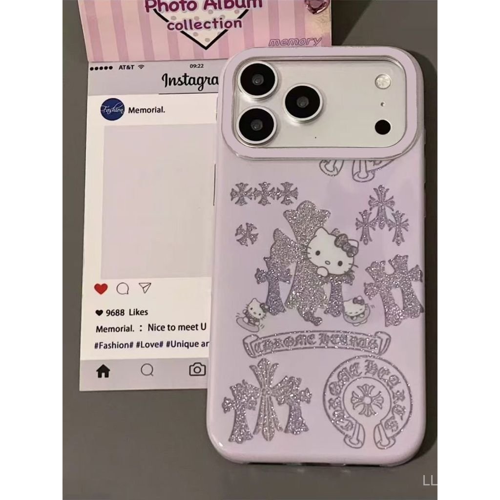เคสโทรศัพท์เหมาะสําหรับiPhone 7 8 X XS XR XSMAX 11 12 13 14 15 16 17 Pro max Plus Air Glitter Crow kitty Cat Shock-Resistantกันกระแทกเคสรวมทุกอย่างOLR