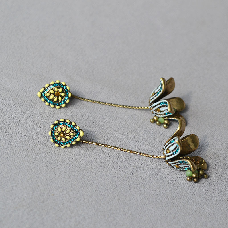 ต่างหูย้อนยุคสไตล์จีน ประดับลายดอกไม้ พู่สำหรับผู้หญิง