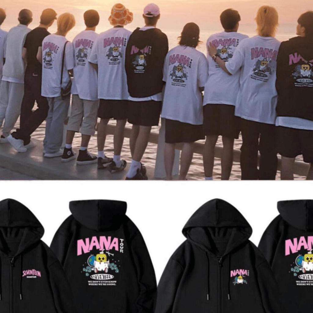 Nana Tour Seventeen Hoodie Zipper Unisex สีดํา Hoodie Zipper Seventeen Nana Tour พรีเมี่ยม Hoodie Zi