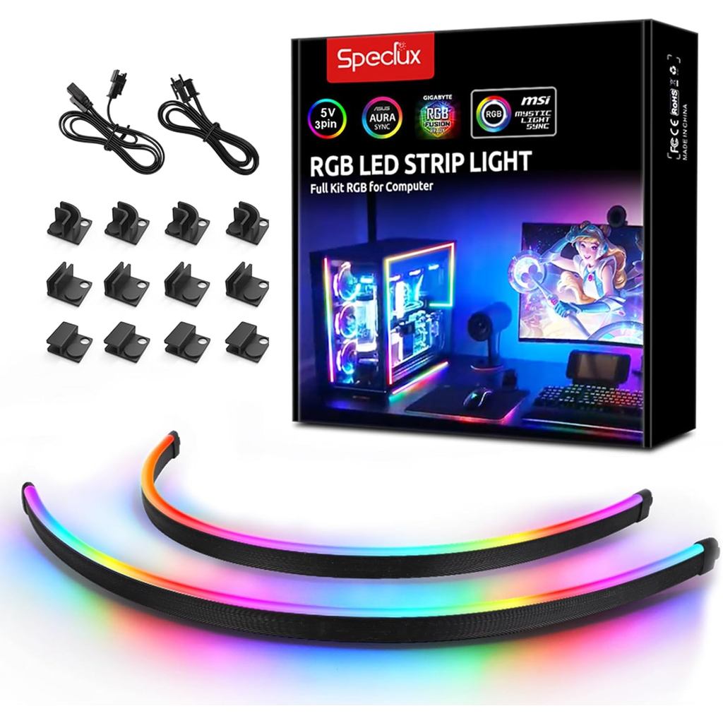 NEON แอดเดรส RGB PC LED Strip, 2x15.7 นิ้ว WS2812 RGB Rainbow Magnetic ARGB Strip สําหรับ 5V 3-pin A