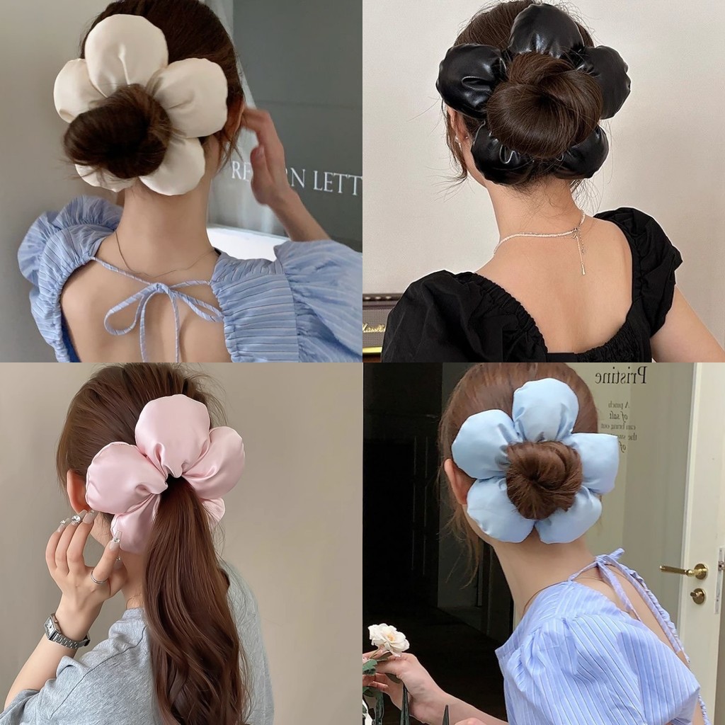 ยางรัดผม ขนาดใหญ่พิเศษ รูปทรงดอกไม้ ฟองน้ำ 3 มิติ ดีไซน์เรียบง่าย สีพื้น สไตล์เกาหลี แฟชั่น มี 5 สีให้เลือก