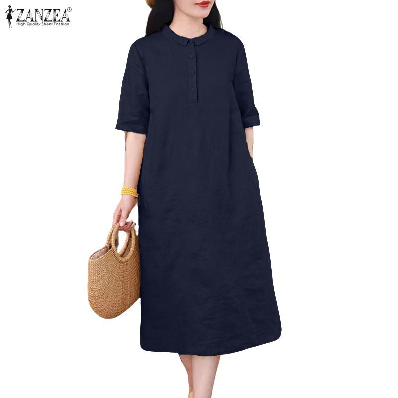 ZANZEA ชุดเดรสทรงเอ elegante สำหรับวันสบาย อินเทรนด์แบบเกาหลี