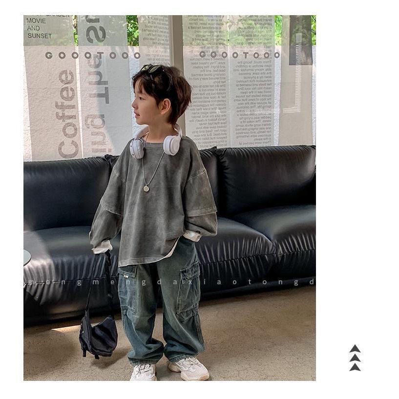 กางเกงยีนส์เด็กผู้ชาย ทรงหลวมแฟชั่นเกาหลี ผ้านุ่มใส่สบาย ลุคเท่ เหมาะกับฤดูใบไม้ร่วง - รูปที่ 3