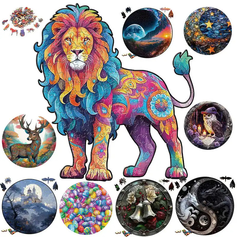 Animal Puzzle Wood Lion Animal Puzzle Flower Butte Deer Owl Wooden Puzzle Medium Difficulty Wood Jig