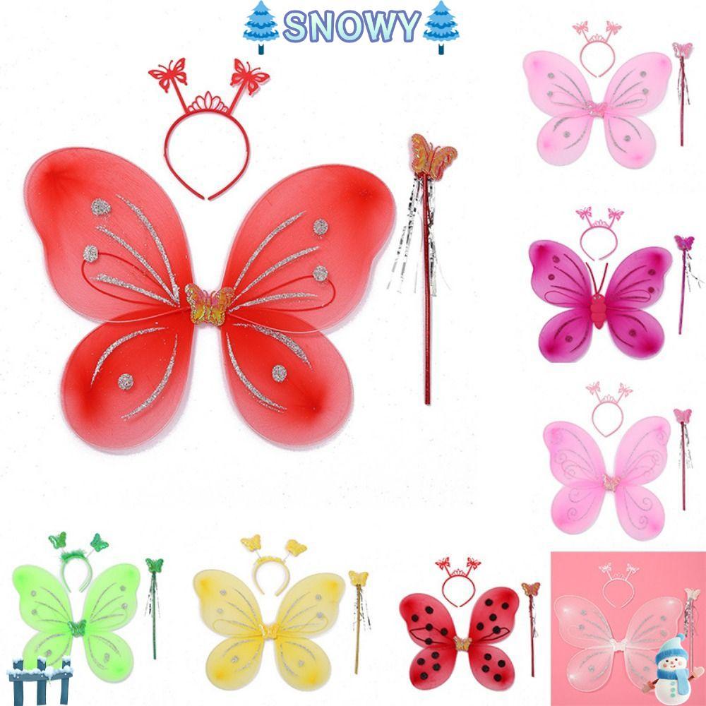 SNOWY 3 ชิ้น/เซ็ตชุดแฟนซีเด็กผู้หญิงเด็ก Party Props ฮาโลวีน Fairy Wing