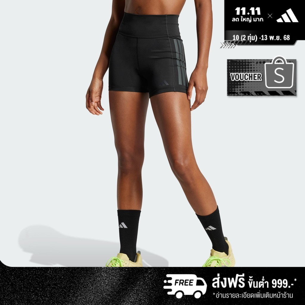 adidas เทรนนิง & Gym & Training กางเกงรัดรูปขาสั้น 1/4 แถบ 3-Stripes Optime ผู้หญิง สีดำ JG6144
