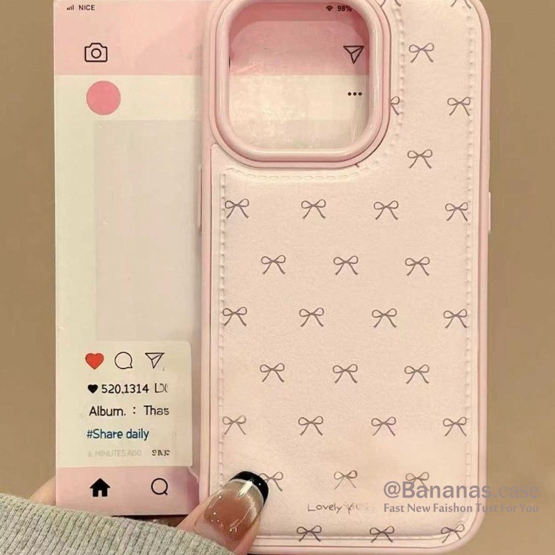 เข้ากันได้กับ iPhone 17 16 15 14 13 12 11 Pro Max X Xr Xs Max 7 8 Plus เคสโทรศัพท์น่ารัก Simple Bow ดอกไม้หนังนุ่มปกหลัง