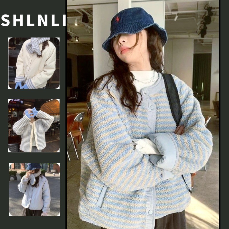 เสื้อแจ็คเก็ตผ้าฝ้ายสำหรับผู้หญิง ทรงหลวมสไตล์เกาหลี สองด้านให้ความอบอุ่น