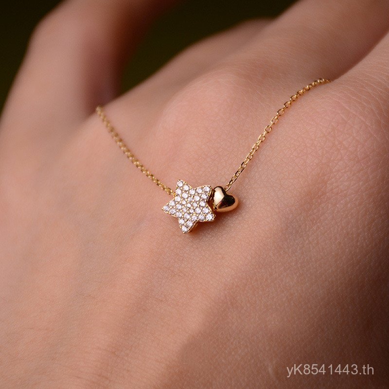 สร้อยคอสไตล์ญี่ปุ่นระดับพรีเมียม เงินสเตอร์ลิง S925 เพชรชุบทองคัพ K สำหรับผู้หญิง แบบคลาฟิกเกิล รหัส