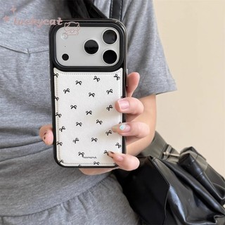 ใช้งานร่วมกับ iPhone 17 16 15 14 13 12 11 Pro Max X Xr Xs Max 7 8 Plus SE2020 เคสโทรศัพท์ Ins Simple สีดําโบว์หนังนุ่มปกหลัง