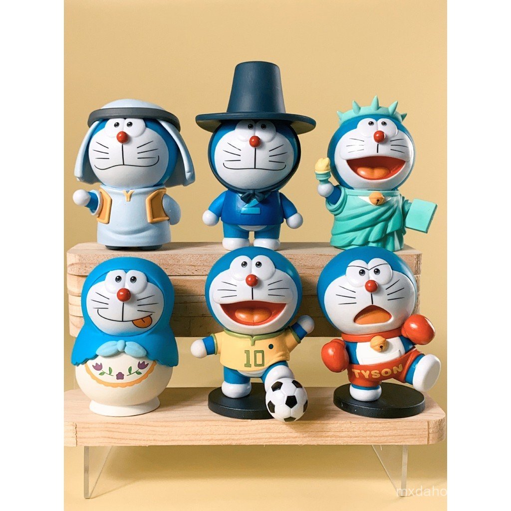 Doraemon 6 การ์ตูนประเทศ Doraemon Cat Blue Fatty Doraemon เครื่องประดับ PVC Solid Doraemon ตุ๊กตารูป