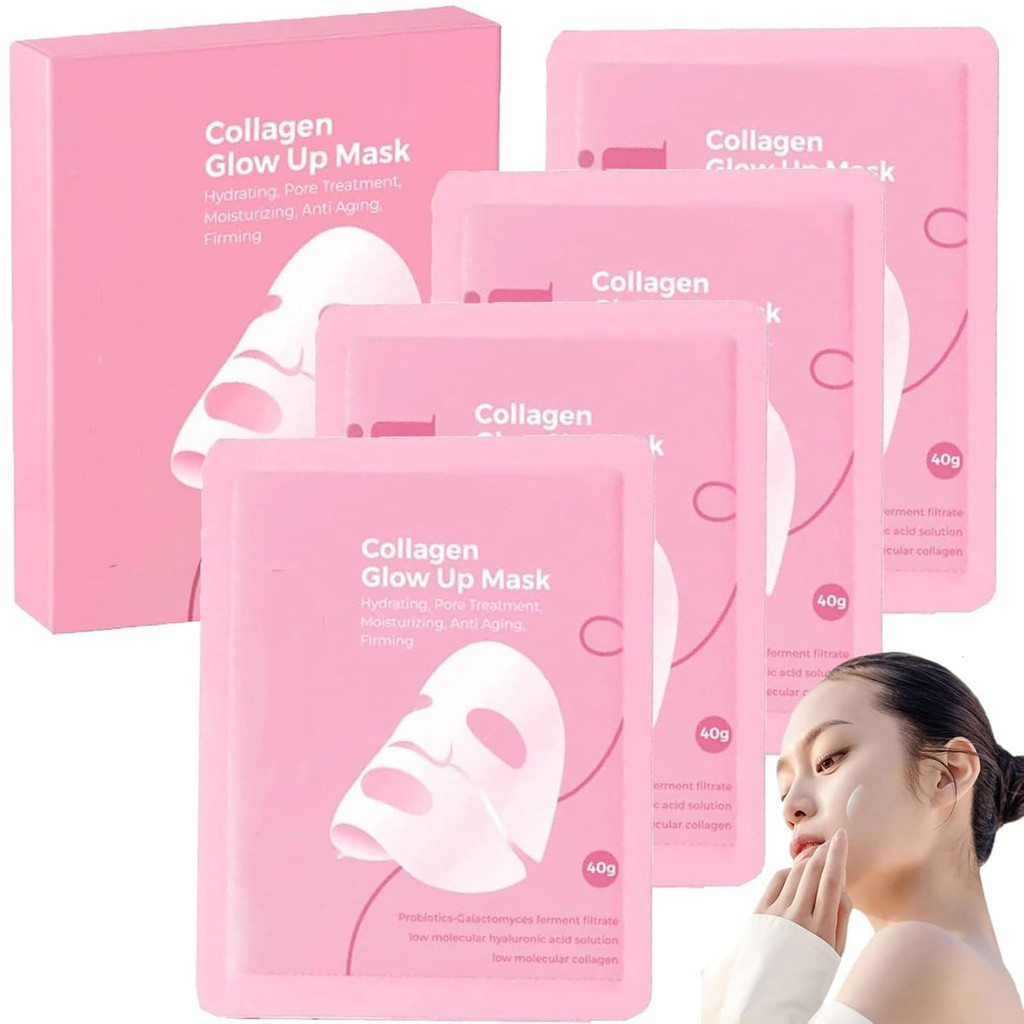 Bio Collagen Face Mask Overnight, Korean Collagen Glow up FaceMask 2.0, Instant Firm for Wrinkle Red