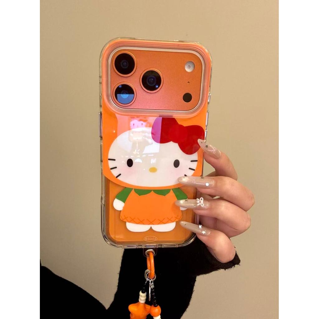 สีส้ม Arc ขอบครึ่งโปร่งใสการ์ตูนแฟชั่นน่ารักเคสโทรศัพท์สําหรับ IPhone 15 14 17 17 Pro Max 14pro 16pro 15pro 17pro ฝาครอบป้องกัน Hard Glitter Simple Clear
