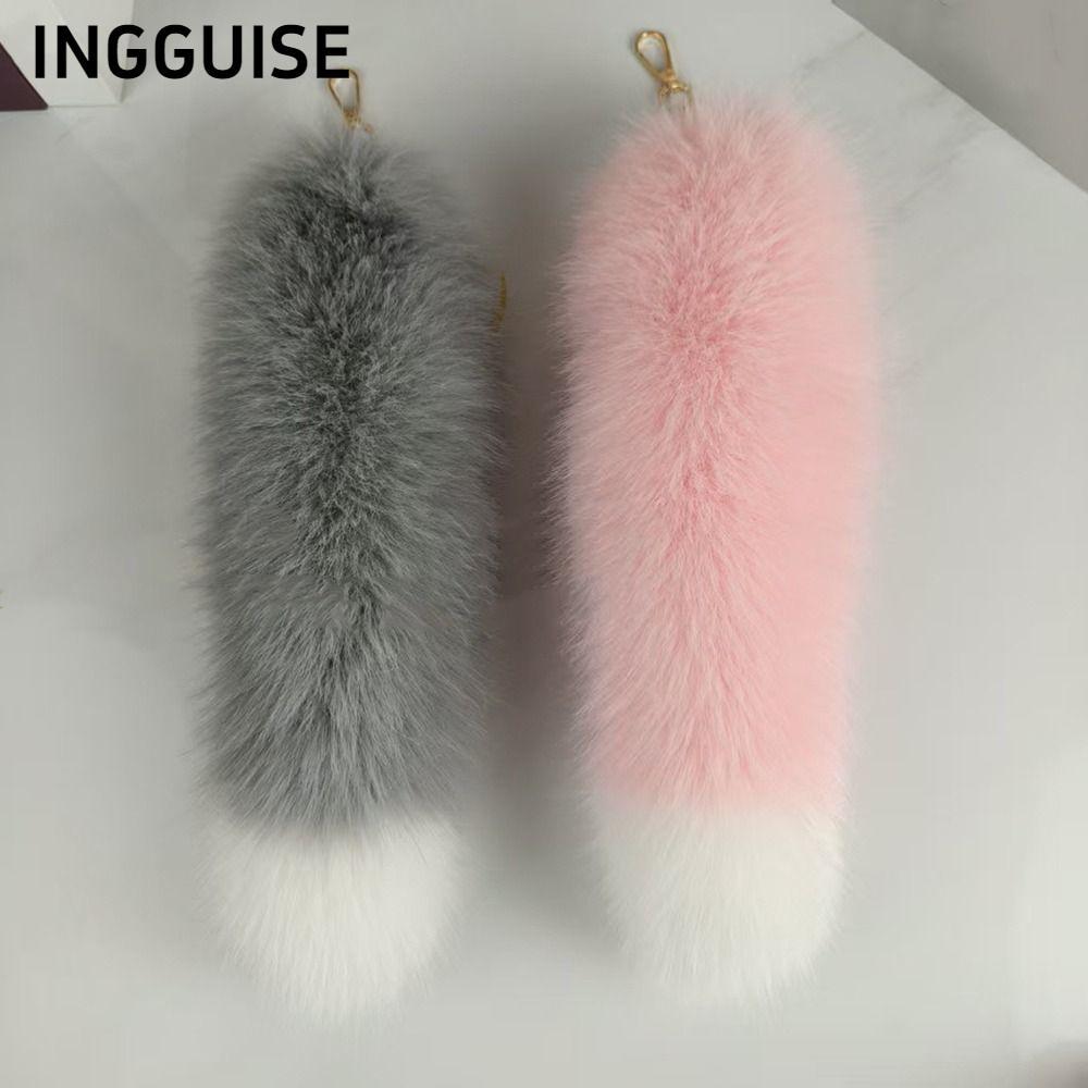 INGGUISE Therian Tail Bag Charms,หนาFaux Fur Tailพวงกุญแจ,แฟชั่นนุ่มPlushขนาดใหญ่Fluffy Fur Keyringอ