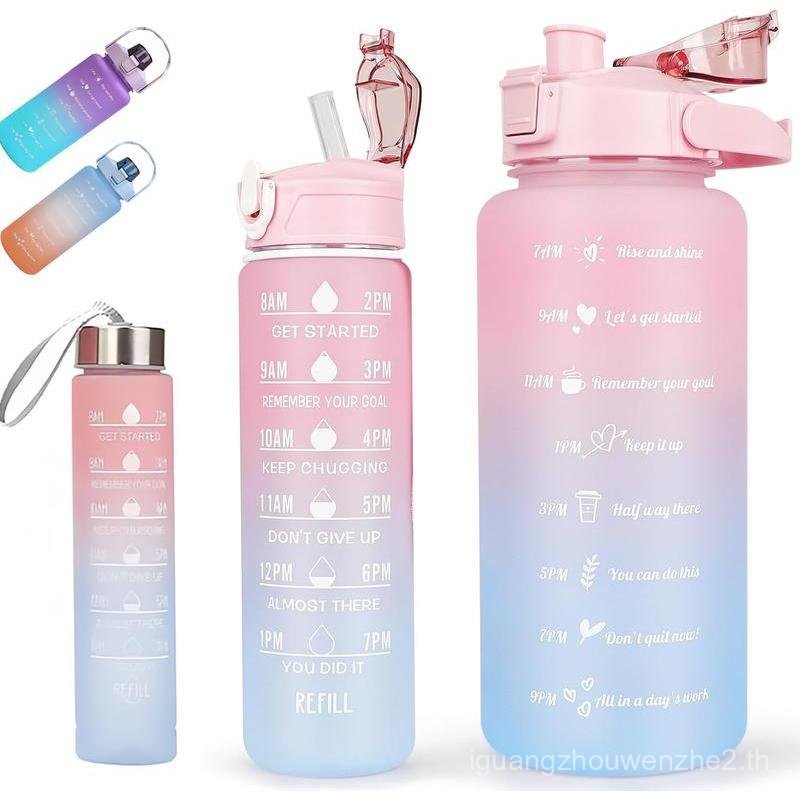 [ผู้ขายอังกฤษ] ขวดน้ํา 3 แพ็คพร้อมเครื่องหมายบอกเวลา 2L 700ML 300ML, BPA Free, ขวดน้ําแบบใช้ซ้ําได้ป