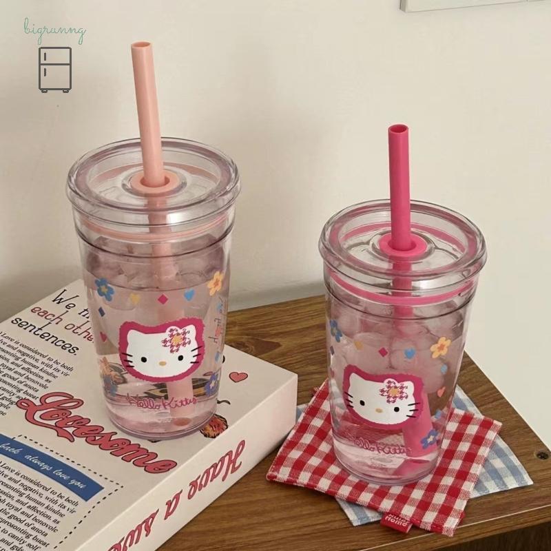 [bigrunng] 1ชิ้นมูลค่าสูงถ้วยฟางสร้างสรรค์การ์ตูนน่ารักHello Kittyถ้วยกาแฟนักเรียนสํานักงานบ้านถ้วยพลาสติกของใช้ในครัวเรือนสจ