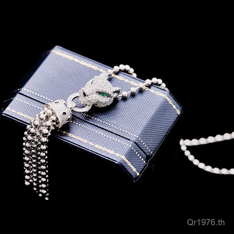 สร้อยคอลายเสือดาว พู่ปักลายเสือดาว พร้อมโซ่คล้องคอ เคลือบทอง ขนาดเหมาะทุกรูปร่างGHK