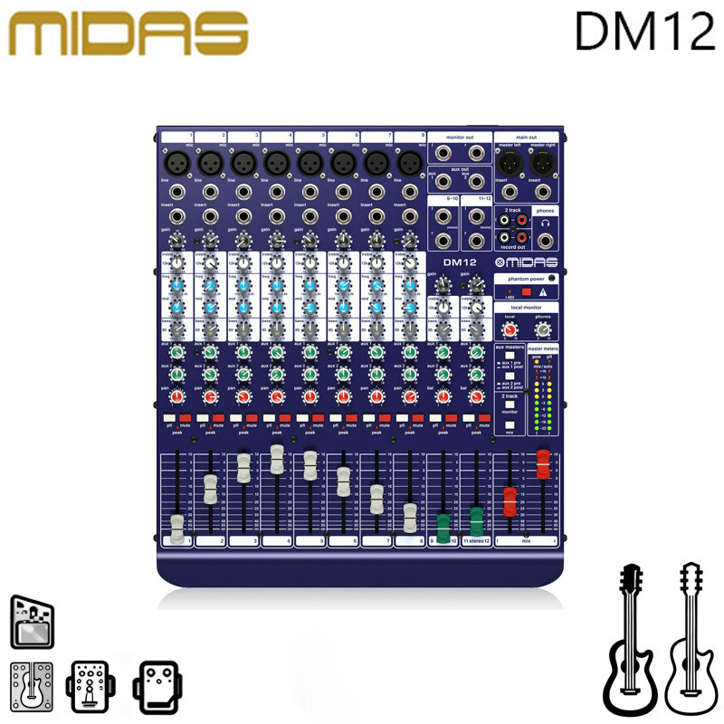 Midas DM12 12 Input Analogue Live และ Studio Mixer พร้อม MIDAS ไมโครโฟน Preamplifiers