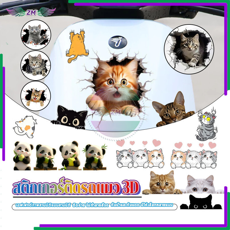 สติกเกอร์ติดรถแมว 3D/สติกเกอร์รถยนต์ กันน้ำ และไม่ซีดจาง มีให้เลือกหลายขนาดและหลายลวดลายตามความต้องการ