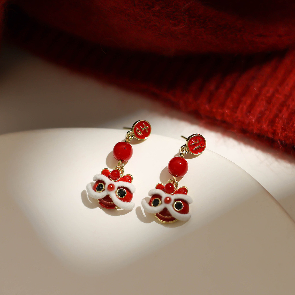 ต่างหูงานรื่นเริงสีแดงต่างหูสไตล์สิงโตของผู้หญิงสไตล์ใหม่ - รูปที่ 2