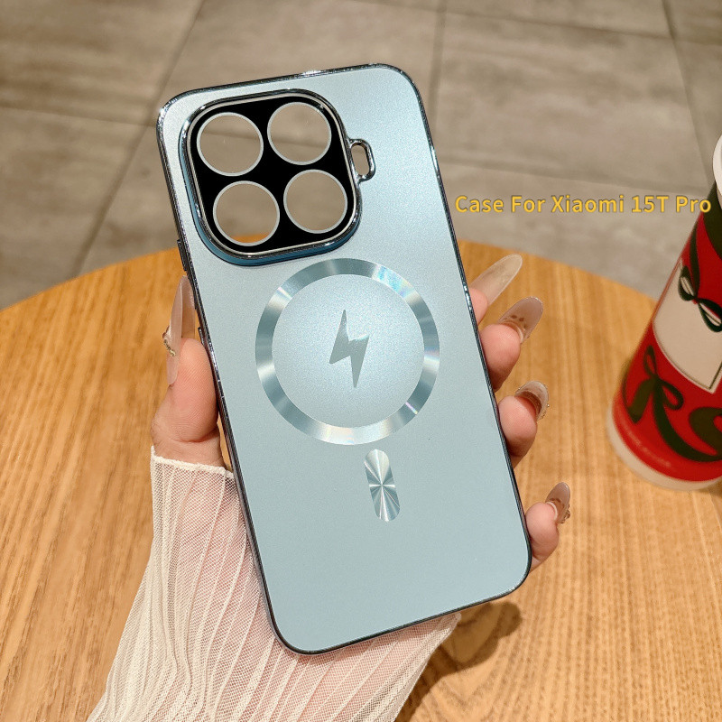 สําหรับXiaomi 15T Pro AG Frosted Lightningรูปแบบแม่เหล็กชาร์จไร้สายเคสโทรศัพท์สําหรับXiaomi 14T Pro 17 Pro Max 15 Ultra 15 Pro 14 Proเต็มเลนส์ป้องกันHardปกหลัง