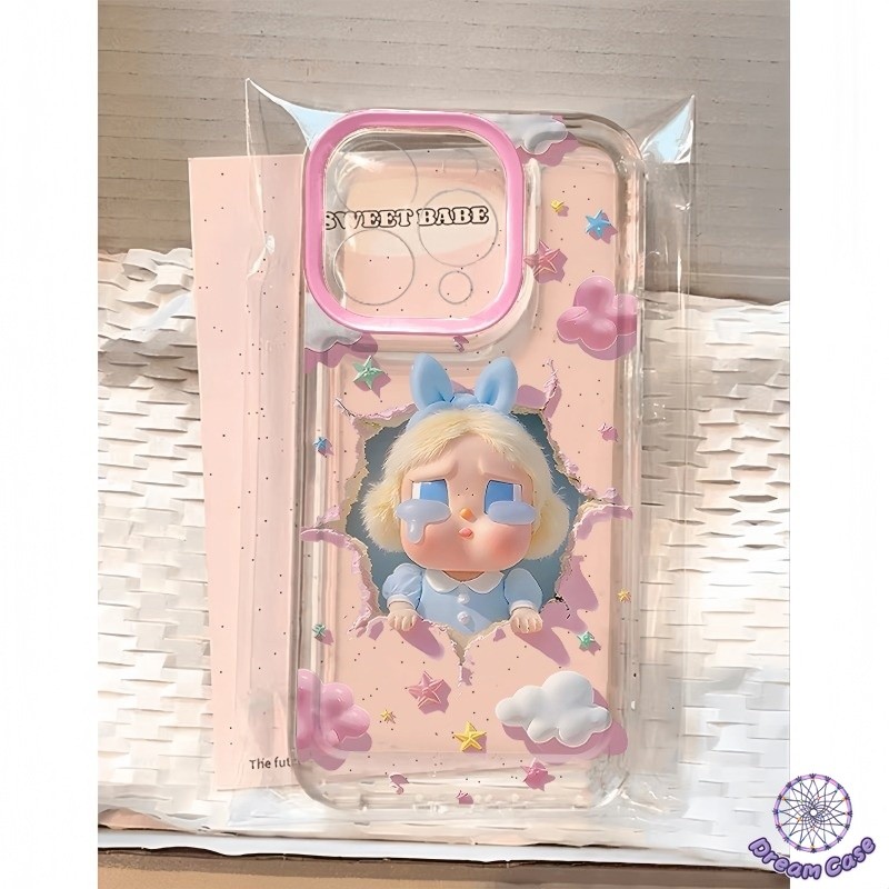 เคสไอโฟน 13 เด็กร้องไห้น่ารักสีชมพูเมฆฟองดาวนุ่ม สำหรับ IPhone 11 15 16 14 17 12 13 Pro Max XR Air 16 8 7 Plus X XS Max