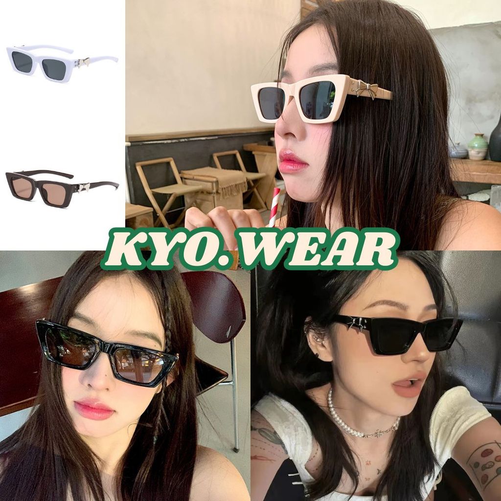KYO 🌸 เรียบง่ายและมีสไตล์แว่นกันแดดทรงสี่เหลี่ยมแคทอาย ไตล์แฟชั่นไม่ซ้ําใครย้อนยุคกร unisex ส่งจากไท