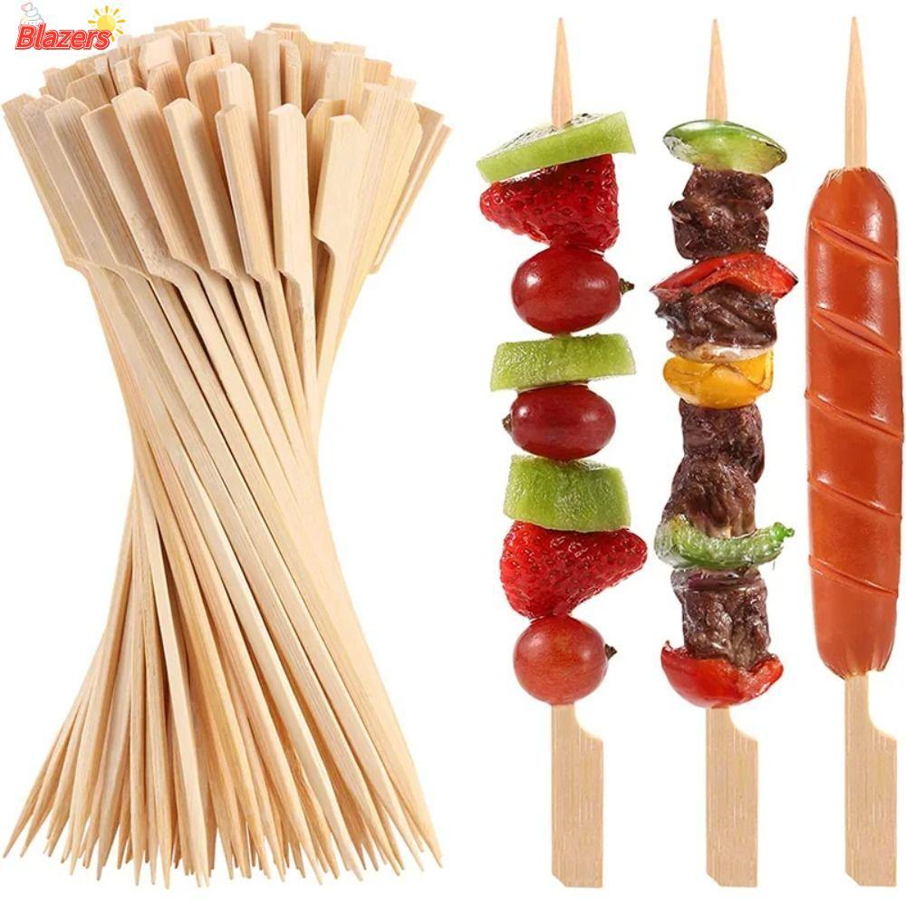 BLAZERS 100 ชิ้นไม้บาร์บีคิว Skewers, ไม้ไผ่ Camping Party ทิ้งไม้ไผ่ Sticks, Party BBQ เครื่องมือธร